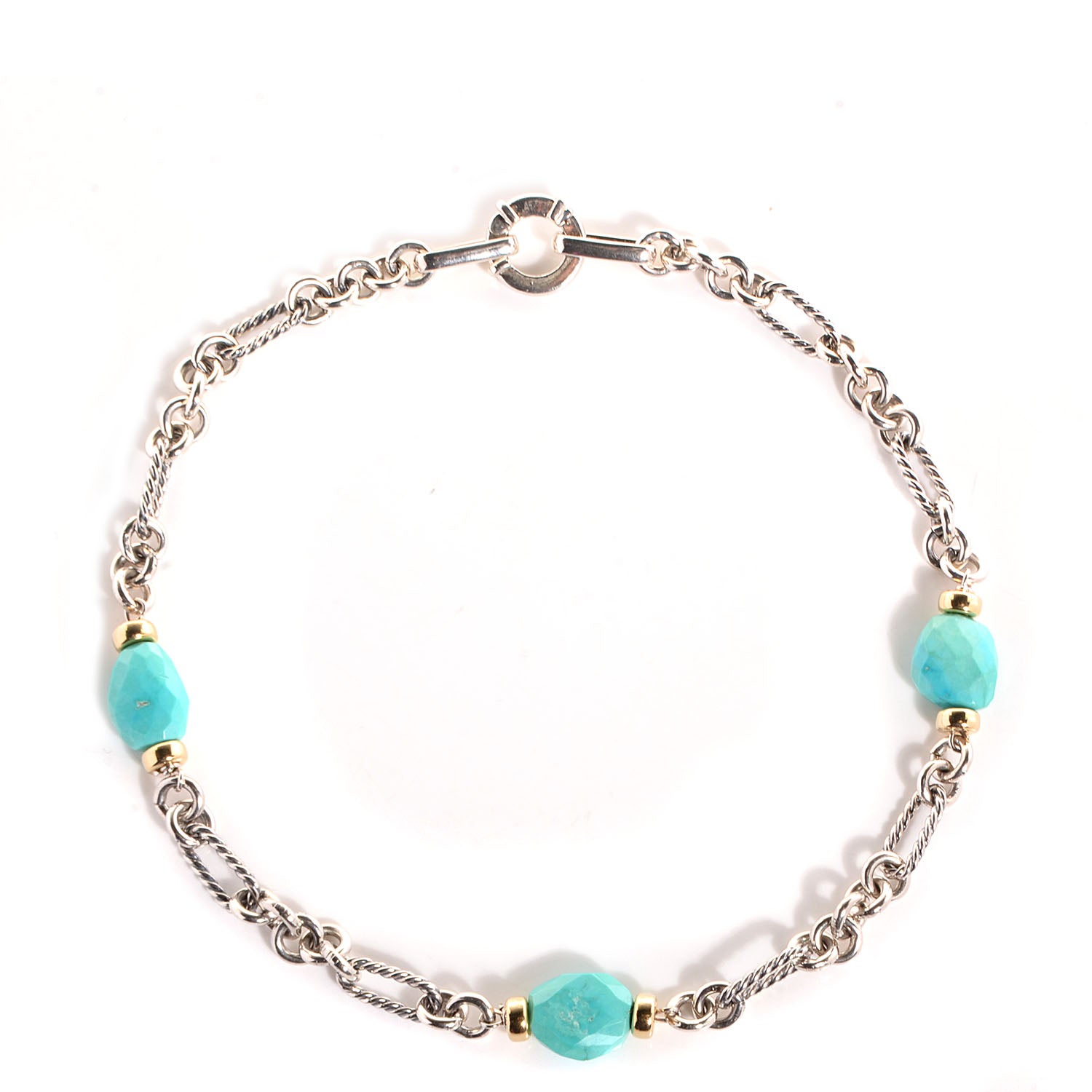 David Yurman Sterling Silver 18k Gold Turquoise Figaro Necklace 1 of 7