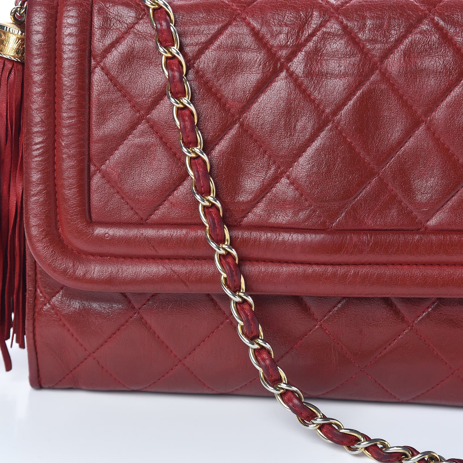 Chanel Lambskin Quilted Tassel Shoulder Flap Bag Red 16 of 19