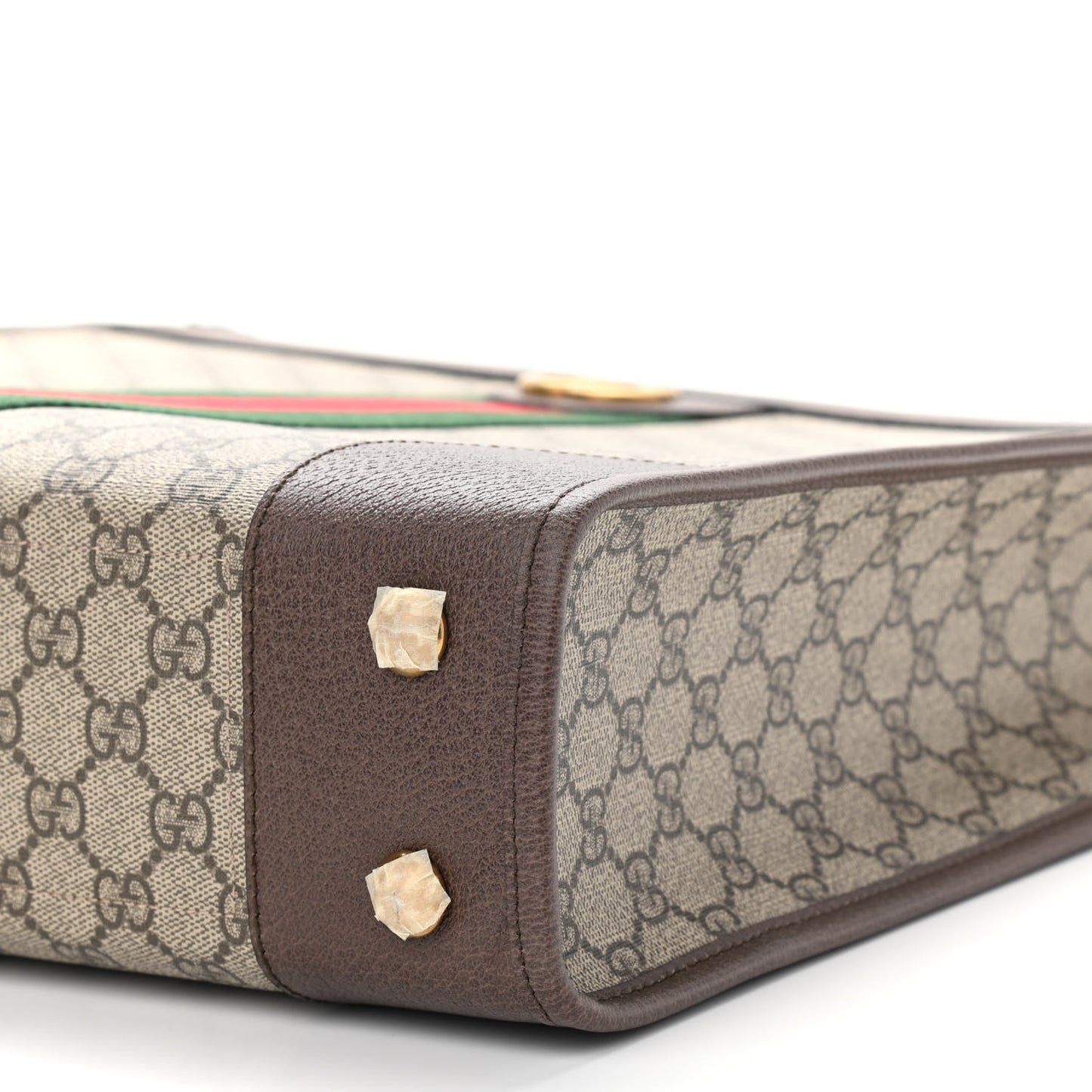 GG Supreme Monogram Textured Calfskin Web Medium Ophidia Slip Handle Tote Beige Ebony New Acero