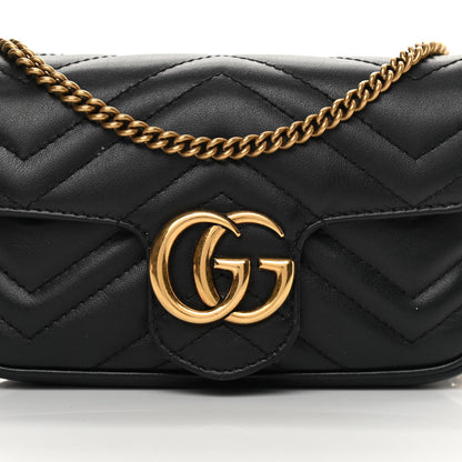 Gucci Calfskin Matelasse Super Mini GG Marmont Shoulder Bag Black 8 of 13
