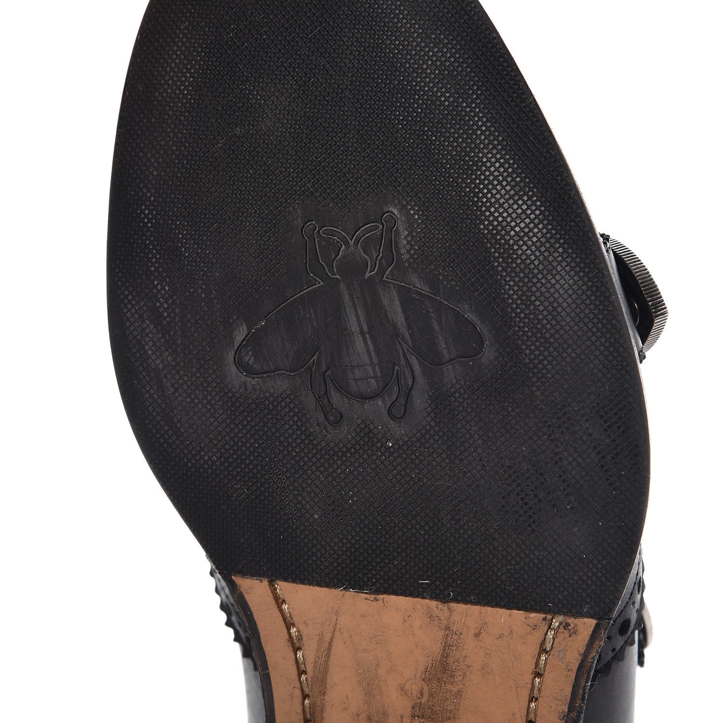 Calfskin Bee Embroidered Mens Queercore Brogue Wingtip Monk Strap Loafers 7.5 Black