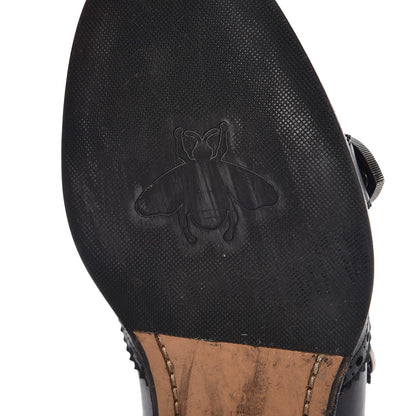 Gucci Calfskin Bee Embroidered Mens Queercore Brogue Wingtip Monk Strap Loafers 7.5 Black 10 of 17