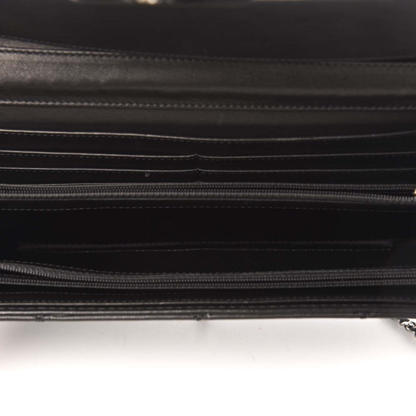 Lambskin Stitched Orient Express Wallet on Chain WOC Black