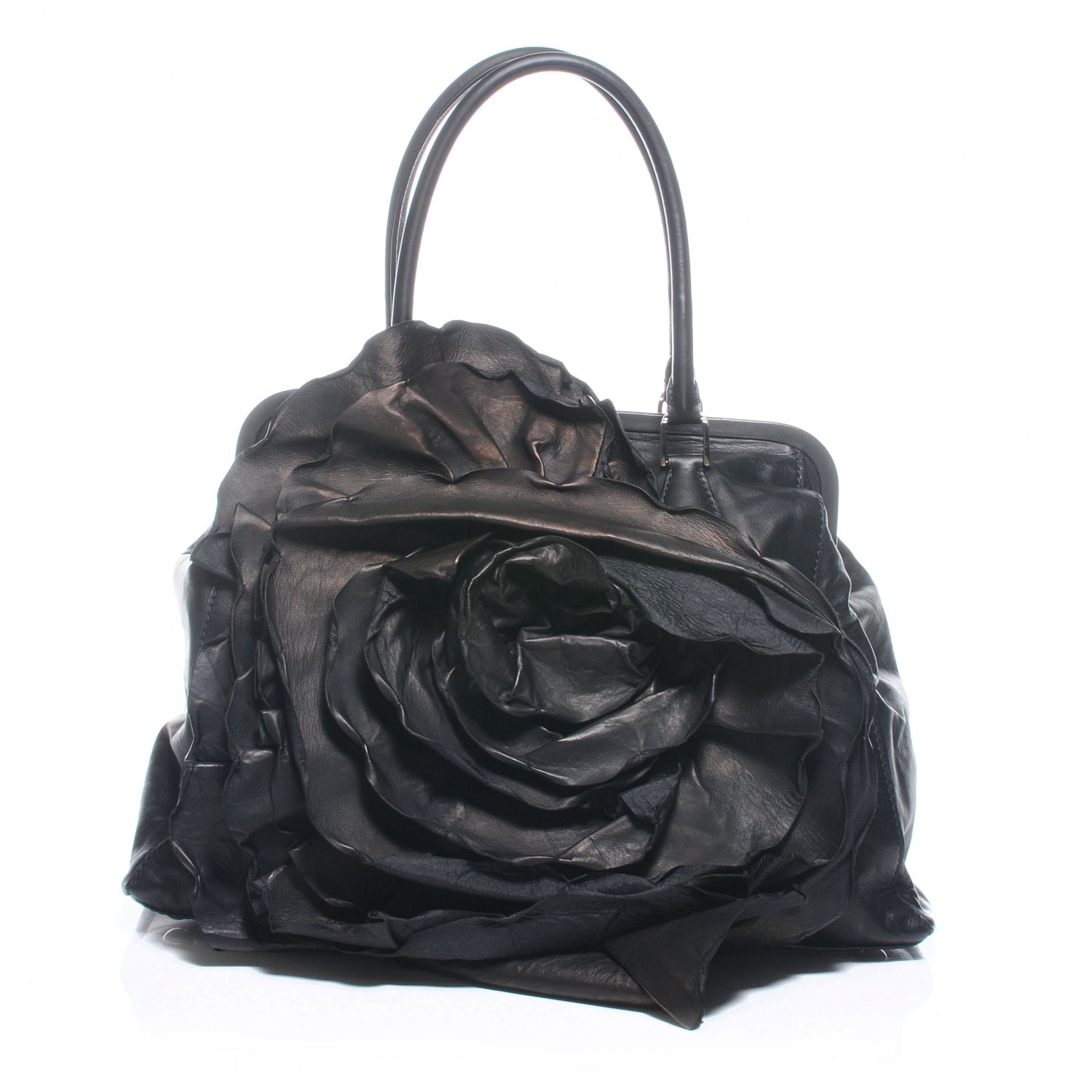 Valentino Garavani Leather Frame Petale Handbag Black 1 of 7