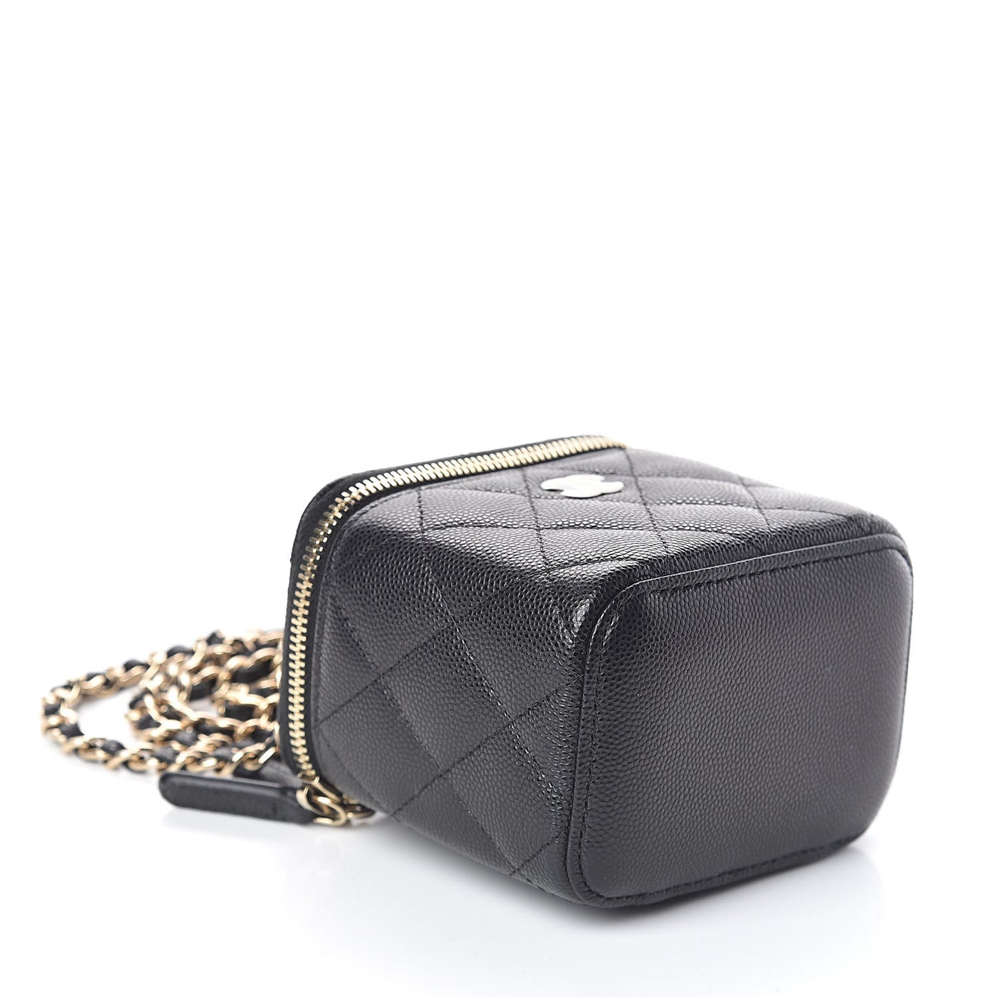 Caviar Quilted Mini Vanity Case With Chain Black