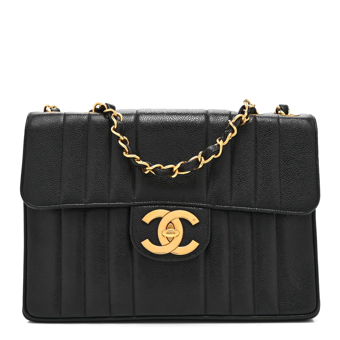 Caviar Vertical Quilted Jumbo Single Flap Black