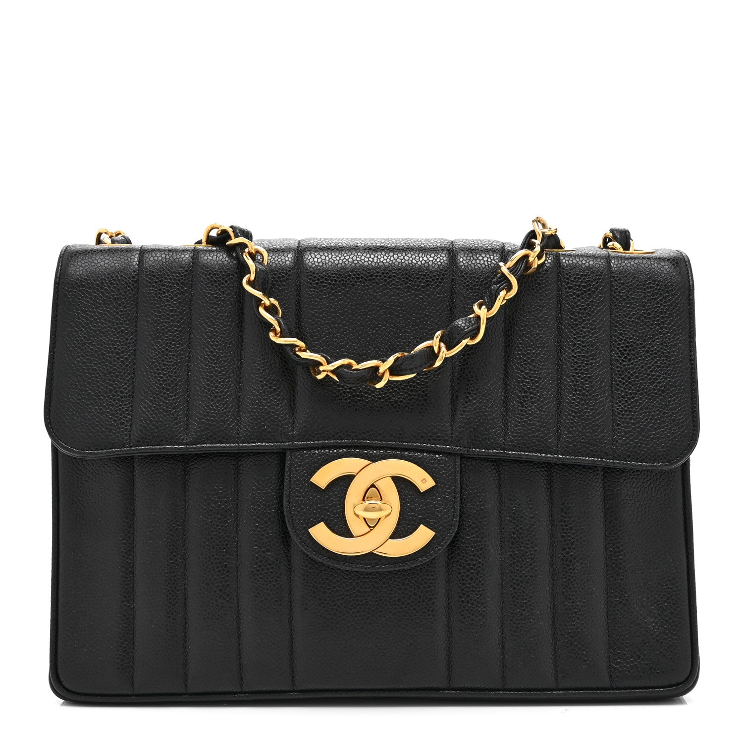 Chanel Caviar Vertical Quilted Jumbo Single Flap Black 1 of 10