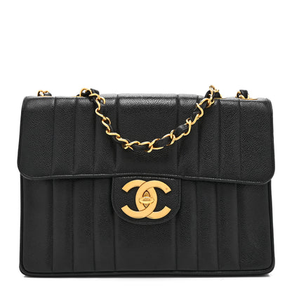 Chanel Caviar Vertical Quilted Jumbo Single Flap Black 1 of 10