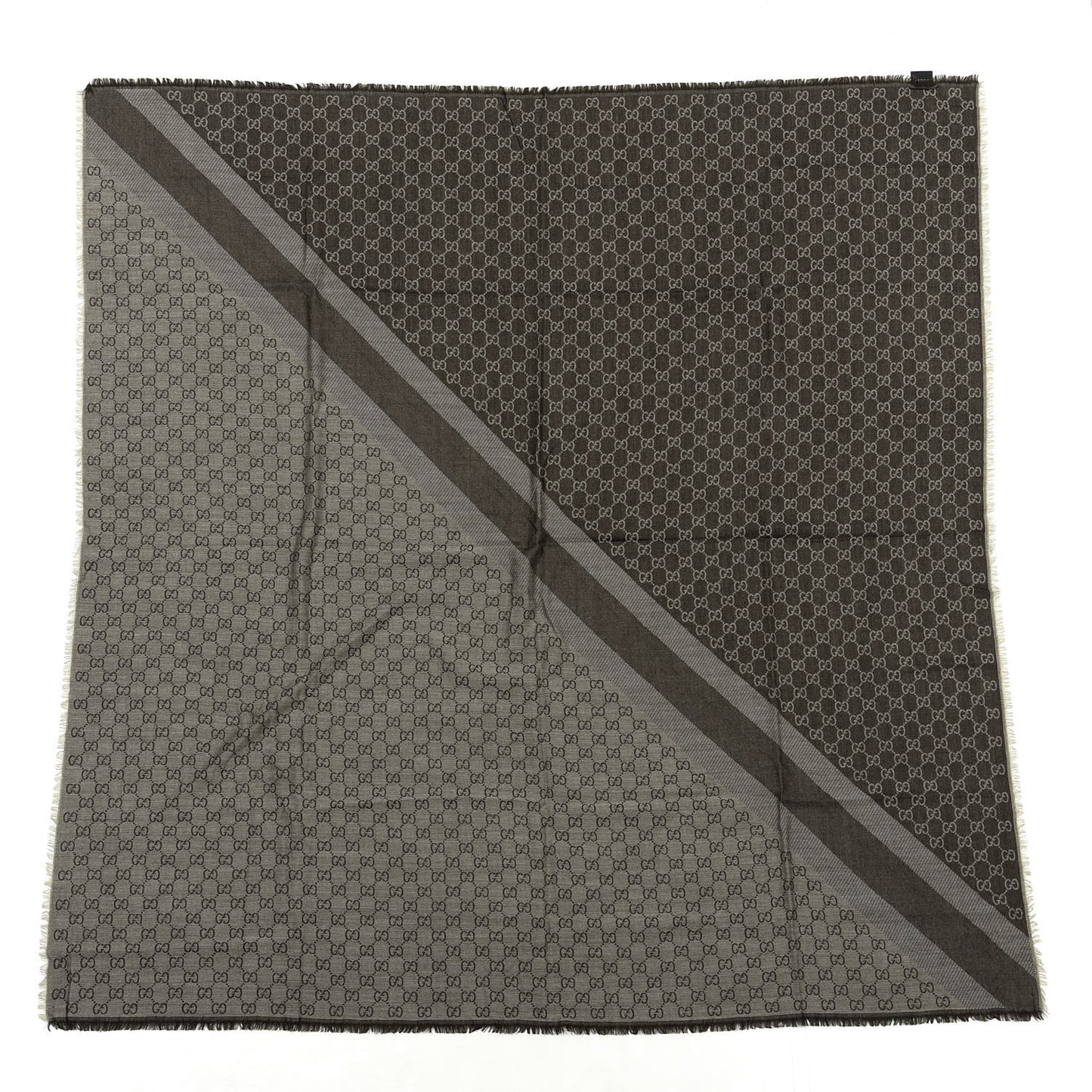 Wool Silk Monogram GGWeb Fringe Shawl Black Medium Grey