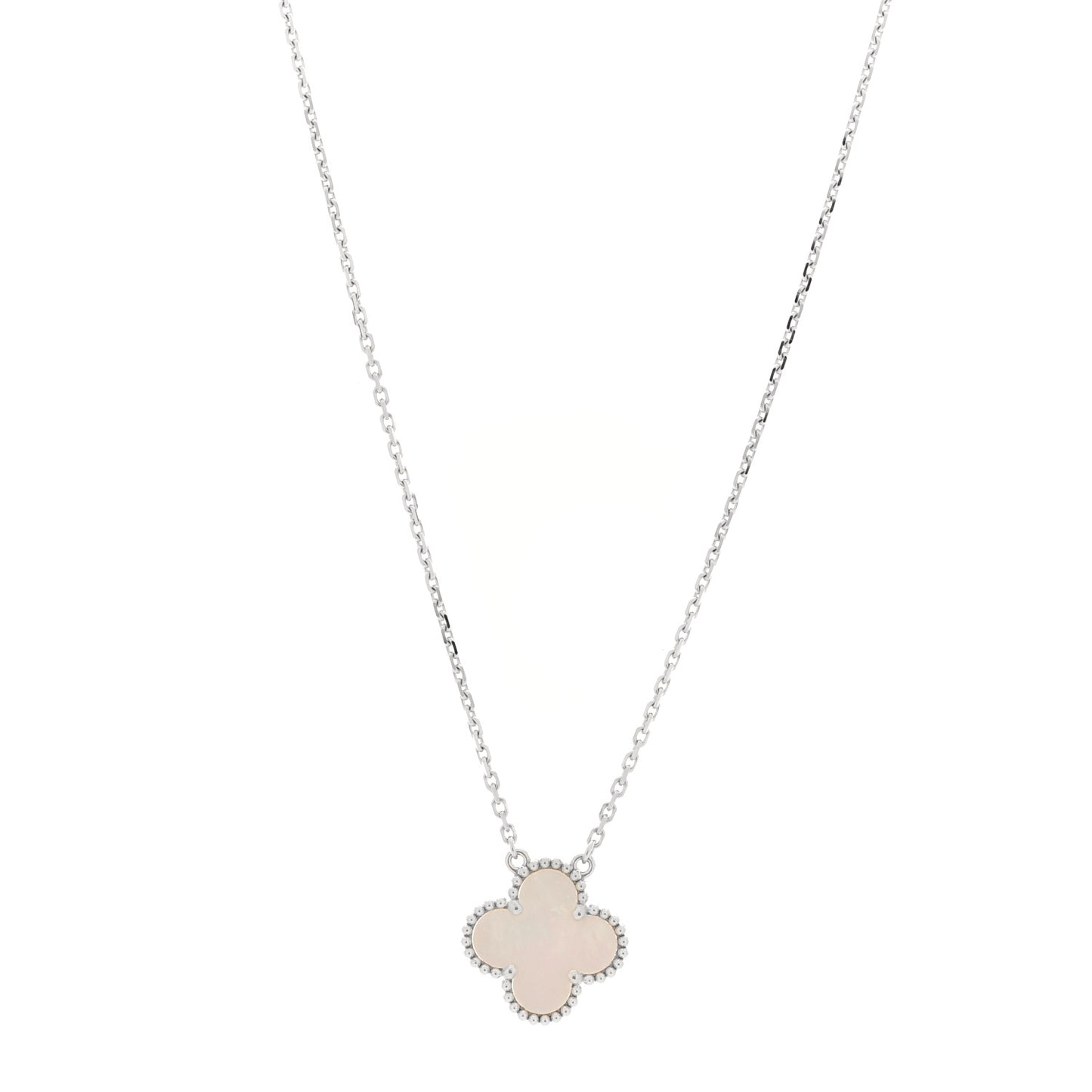 18K White Gold Mother of Pearl Vintage Alhambra Pendant Necklace