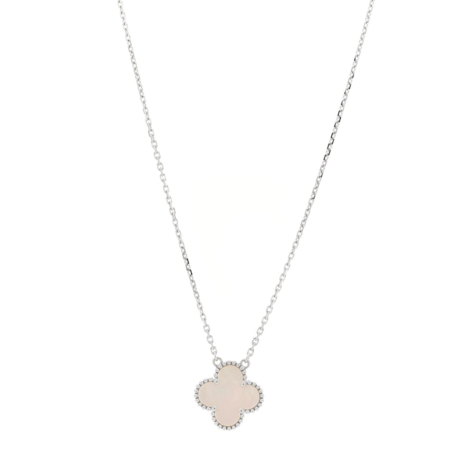 Van Cleef & Arpels 18K White Gold Mother of Pearl Vintage Alhambra Pendant Necklace 1 of 4