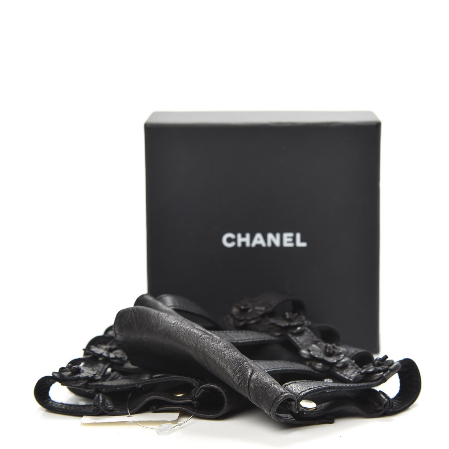 Lambskin Camellia Fingerless Gloves 8 Black