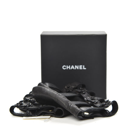 Chanel Lambskin Camellia Fingerless Gloves 8 Black 5 of 5