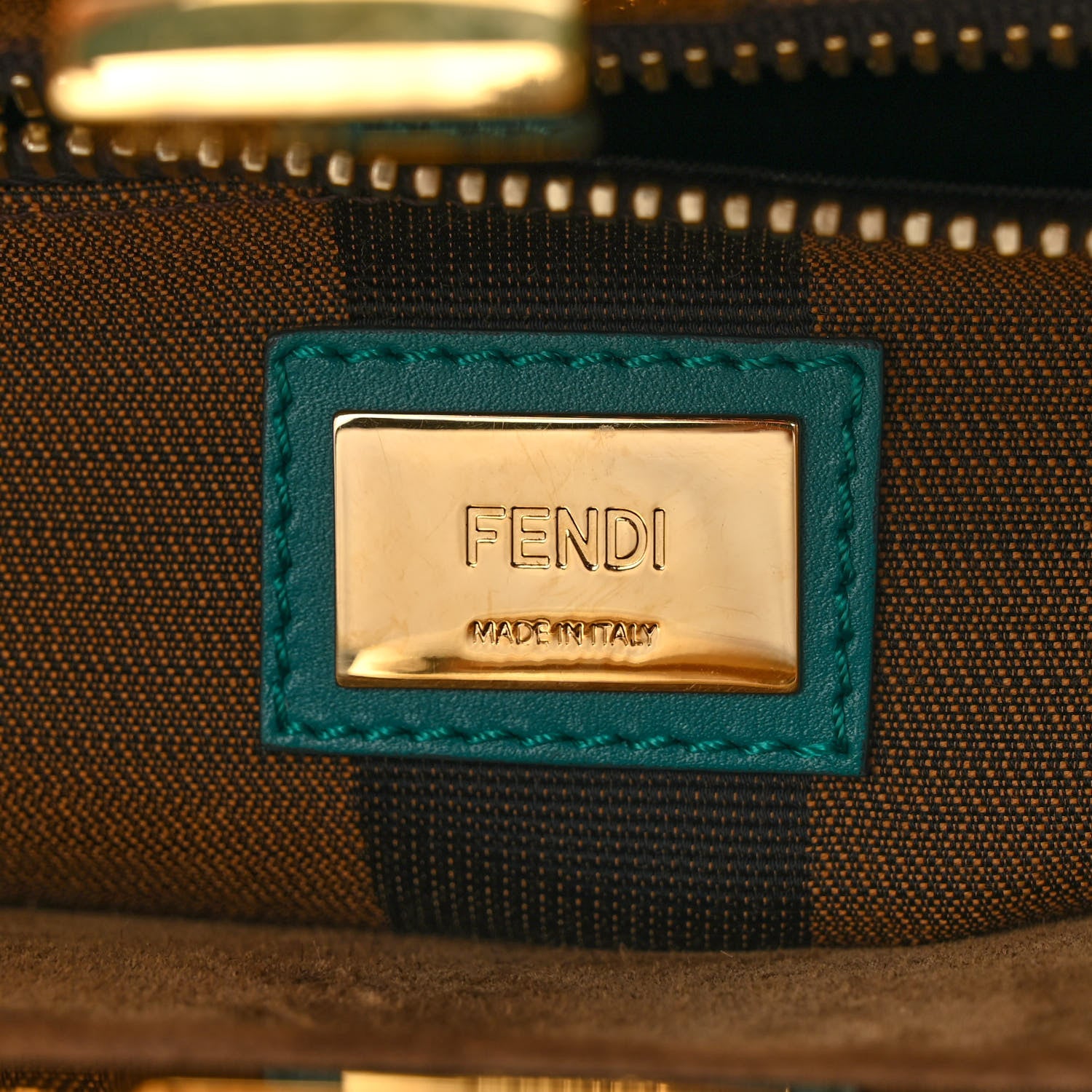 Fendi Vitello Morgan Fabric Jacquard Pequin Medium Peekaboo Iconic Satchel Lago Tobacco Black 7 of 11