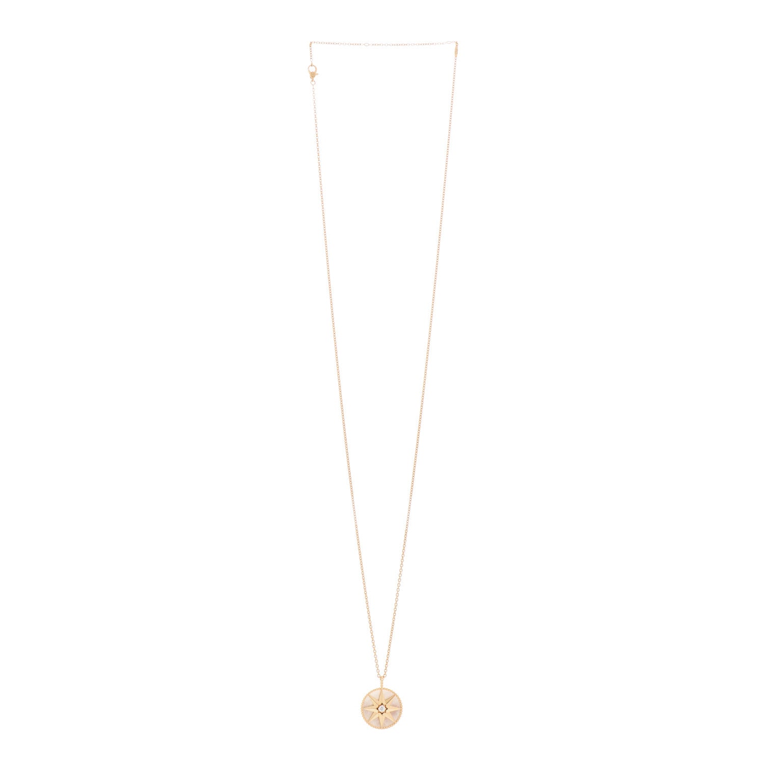 Christian Dior 18K Yellow Gold Diamond Mother of Pearl Rose Des Vents Medallion Necklace 3 of 8