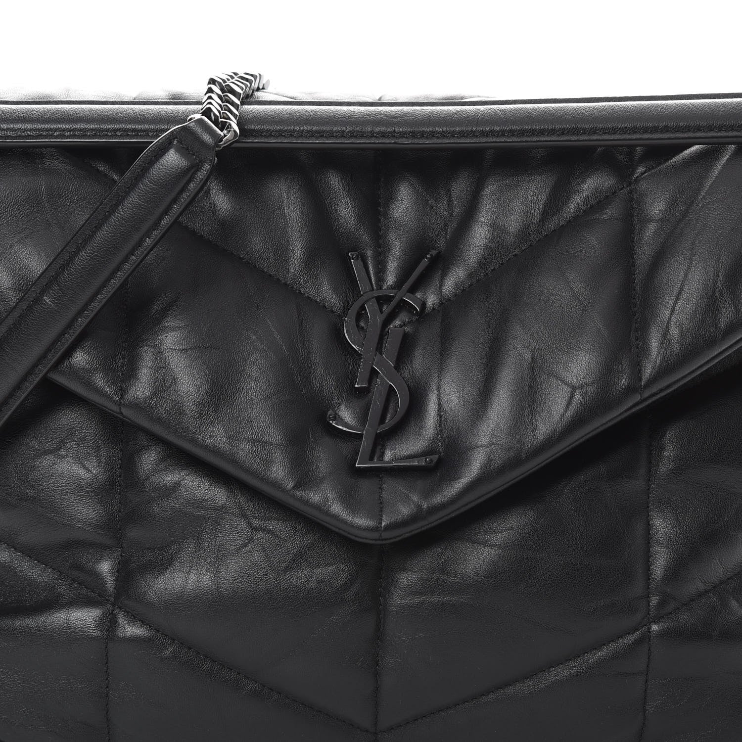 Saint Laurent Lambskin Quilted Medium Loulou Puffer Monogram Chain Satchel Black 8 of 11