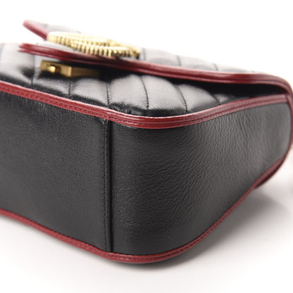 Gucci Vintage Effect Calfskin Matelasse Diagonal Mini Torchon GG Marmont Top Handle Shoulder Bag Black Romantic Cherry 7 of 10