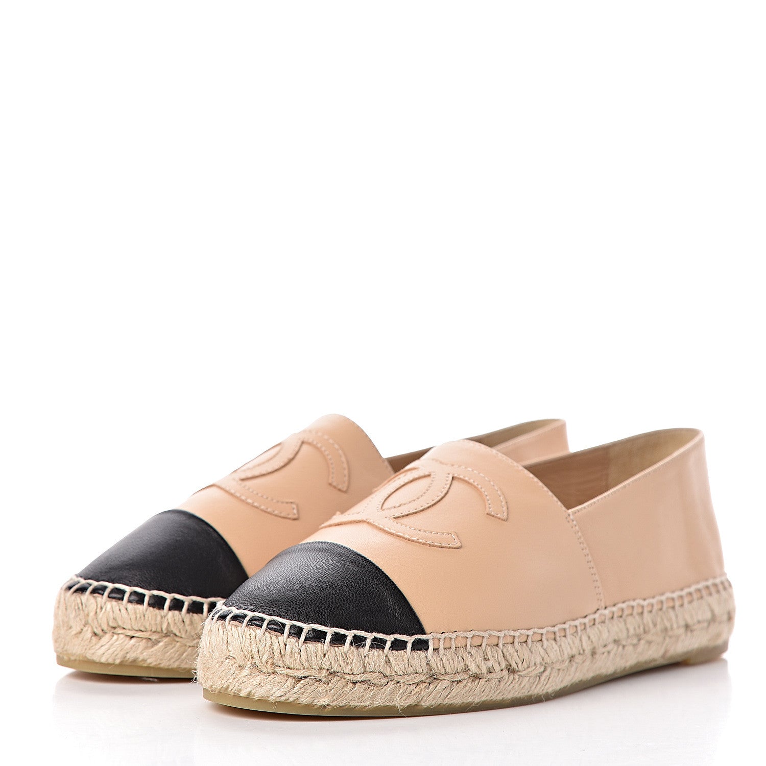 Chanel Lambskin CC Espadrilles 37 Beige Black 3 of 10
