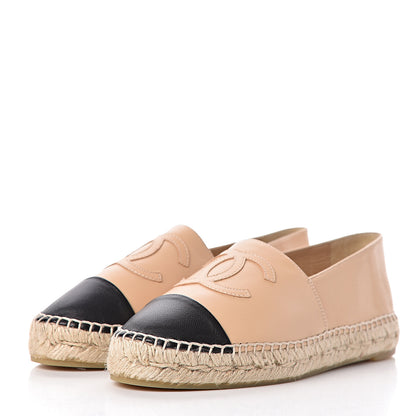 Chanel Lambskin CC Espadrilles 37 Beige Black 3 of 10
