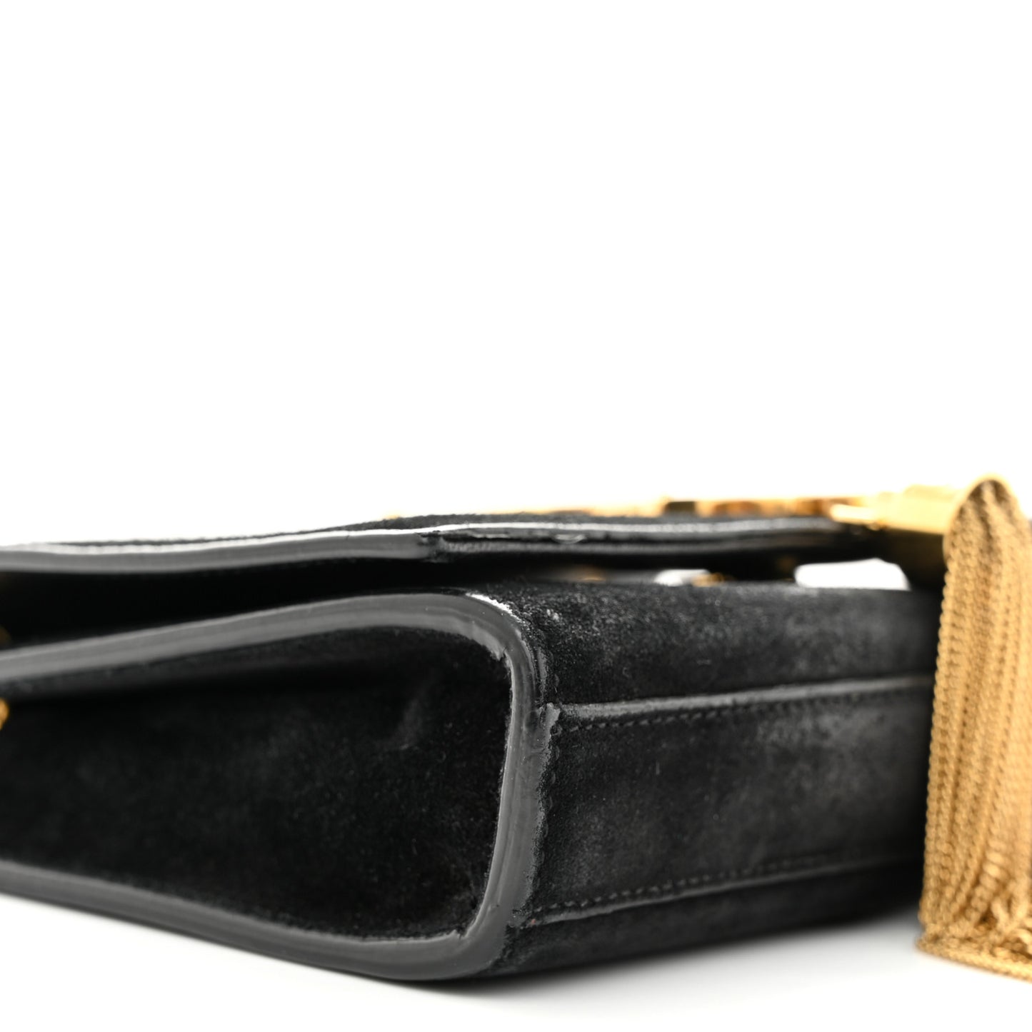 Suede Small Classic Monogram Kate Tassel Satchel Black