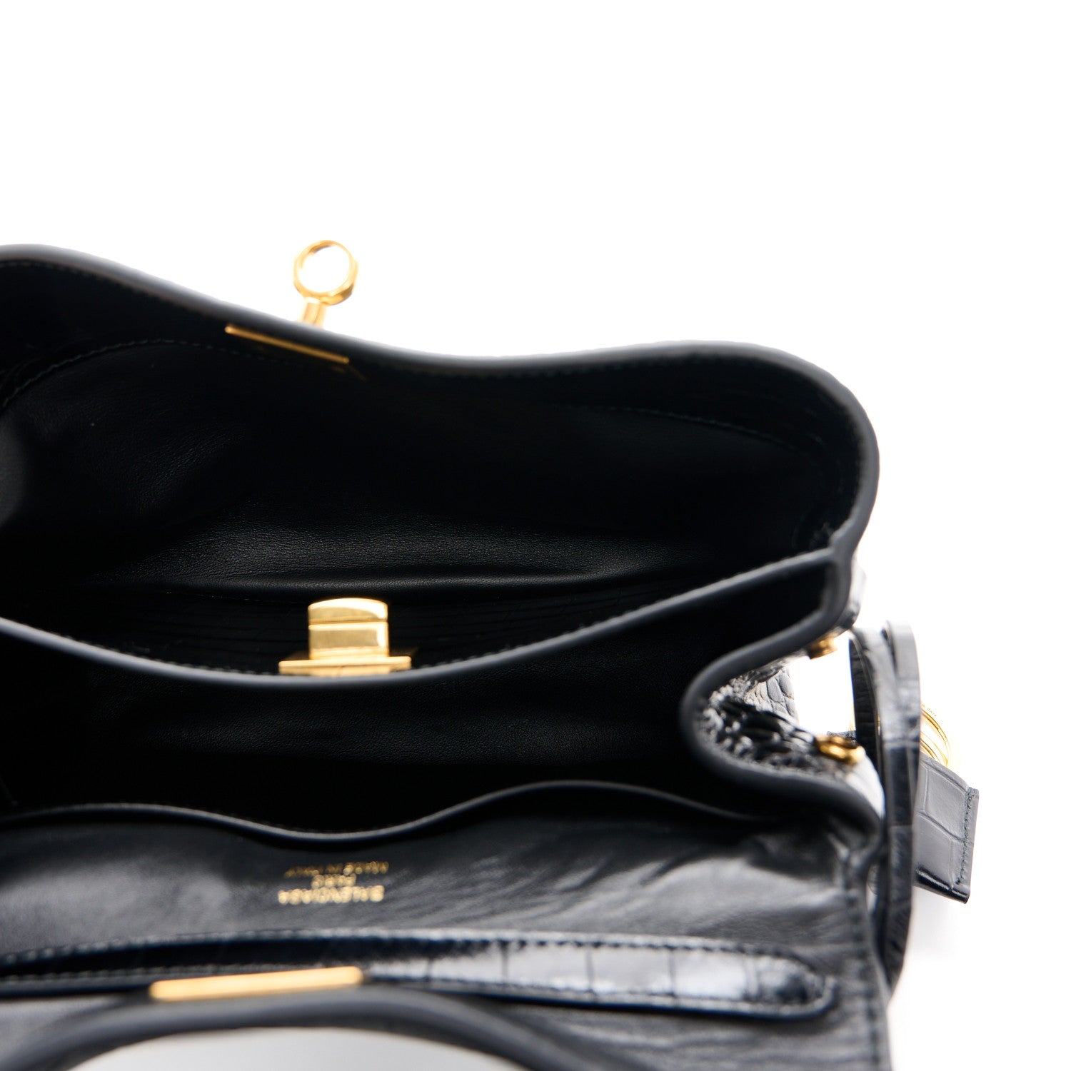 Balenciaga Shiny Calfskin Crocodile Embossed Mini Rodeo Top Handle Handbag Black 6 of 17