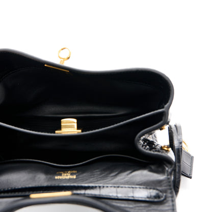 Balenciaga Shiny Calfskin Crocodile Embossed Mini Rodeo Top Handle Handbag Black 6 of 17