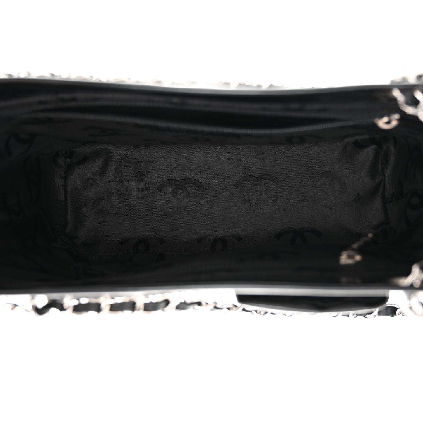 Patent Pony Hair Small Pocket Tote Black White