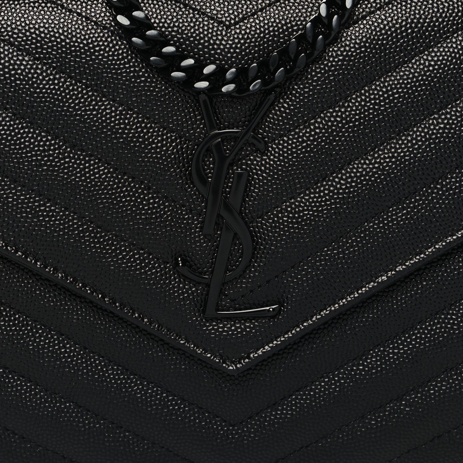Saint Laurent Grain De Poudre Matelasse Chevron Monogram Monochrome Chain Wallet Black 8 of 11
