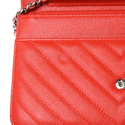 Chanel Caviar Chevron Quilted Wallet On Chain WOC Red 13 of 14