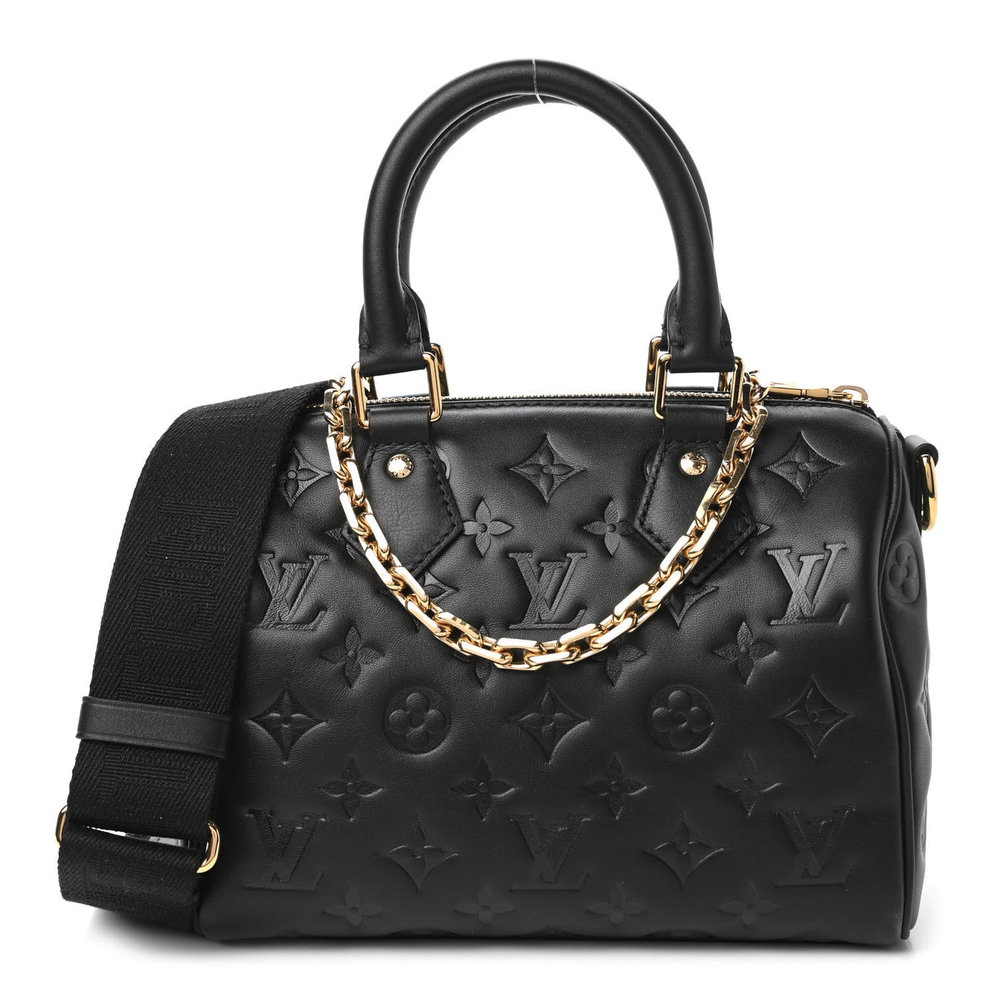 Lambskin Embossed Monogram Speedy 22 Bandouliere Black