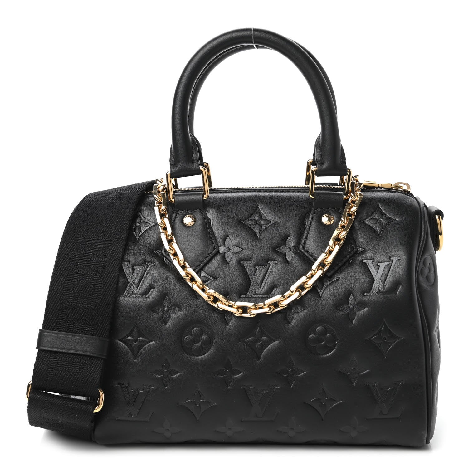 Louis Vuitton Lambskin Embossed Monogram Speedy 22 Bandouliere Black 1 of 9