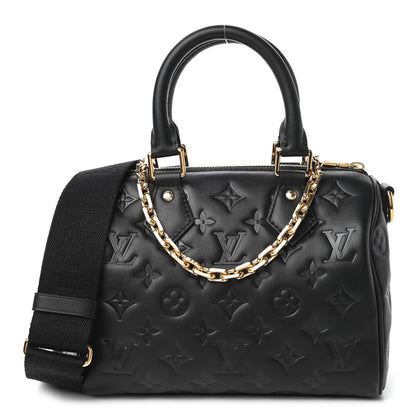 Louis Vuitton Lambskin Embossed Monogram Speedy 22 Bandouliere Black 1 of 9