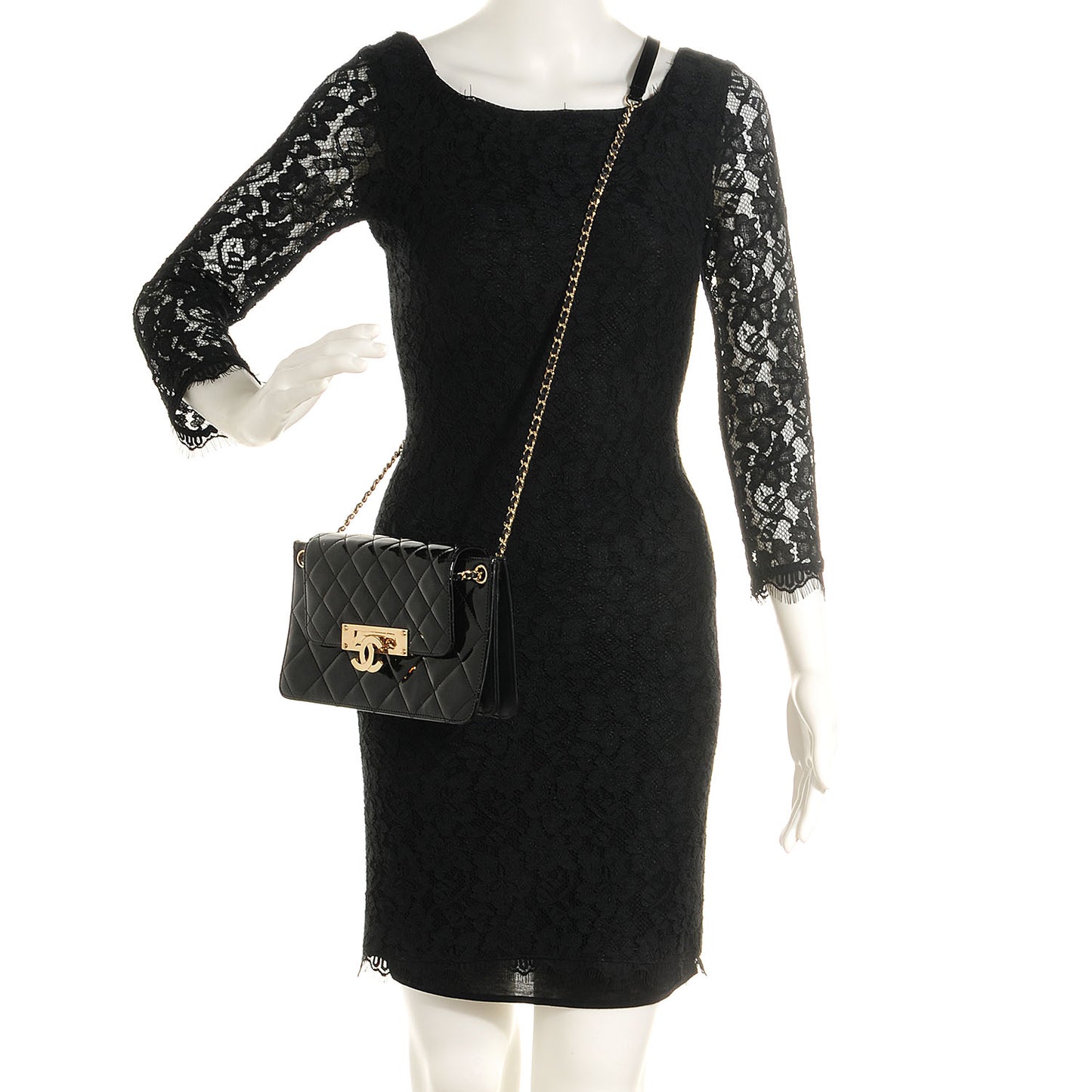 Patent Golden Class Accordion Flap Bag Black