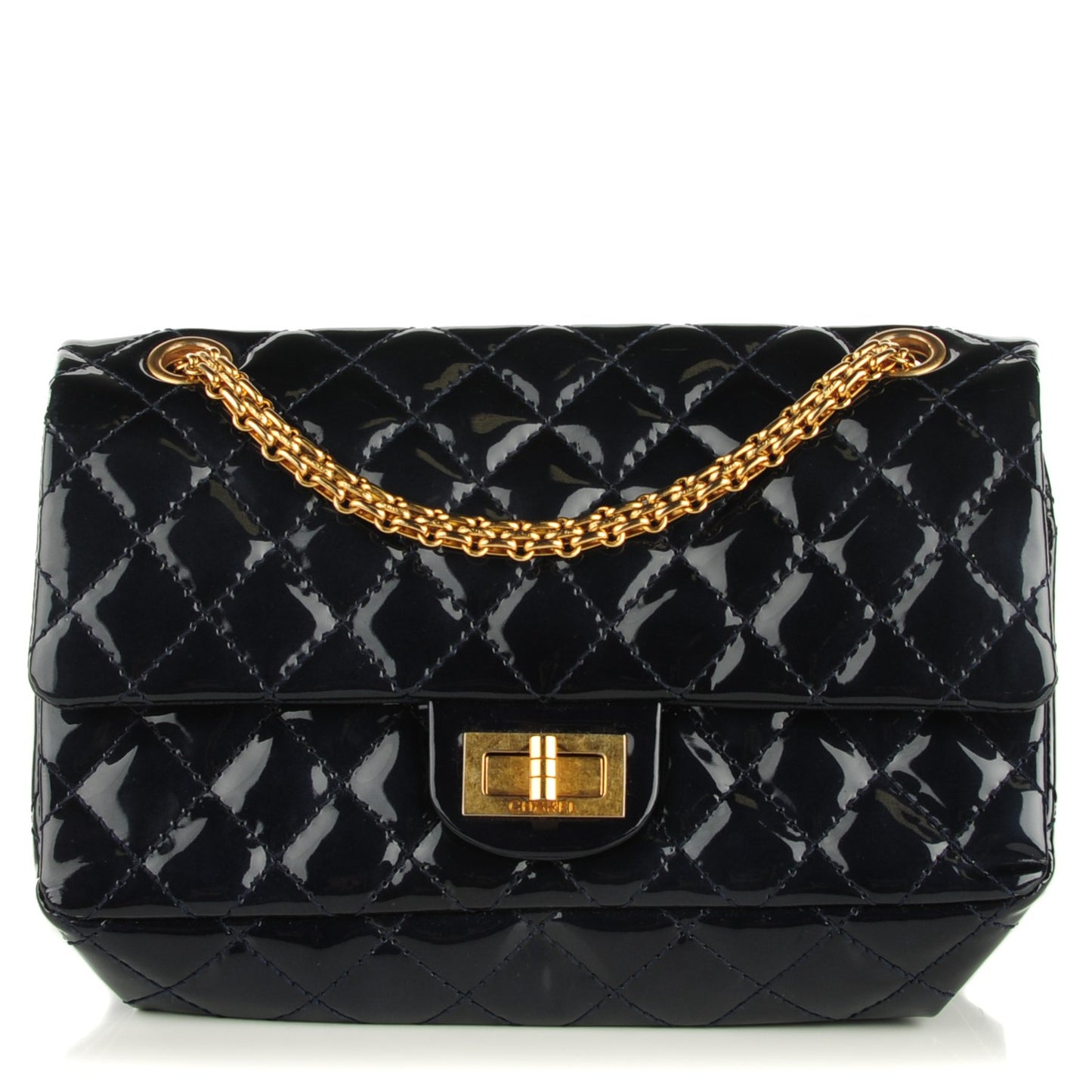 Patent Quilted Accordion Reissue 2.55 Flap Navy Blue