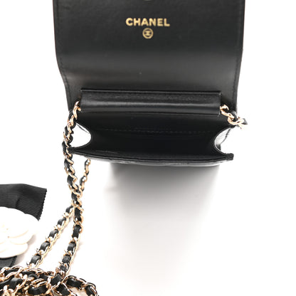 Chanel Lambskin Quilted Mini Camellia Bow Phone Holder Black 5 of 11