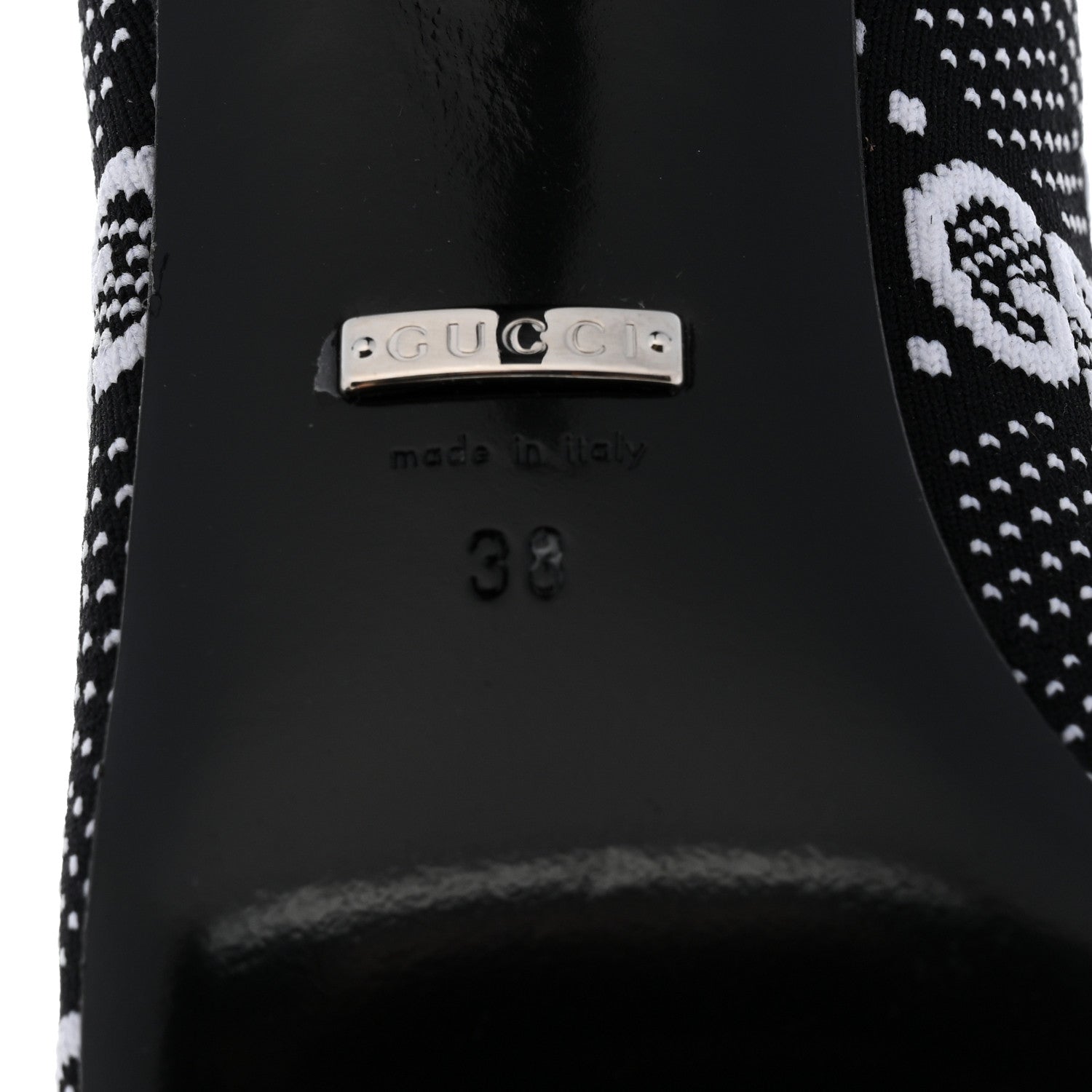 Gucci Technical Jersey Knit GG Monogram Square G 75mm Ankle Boots 38 Black Great White 8 of 9