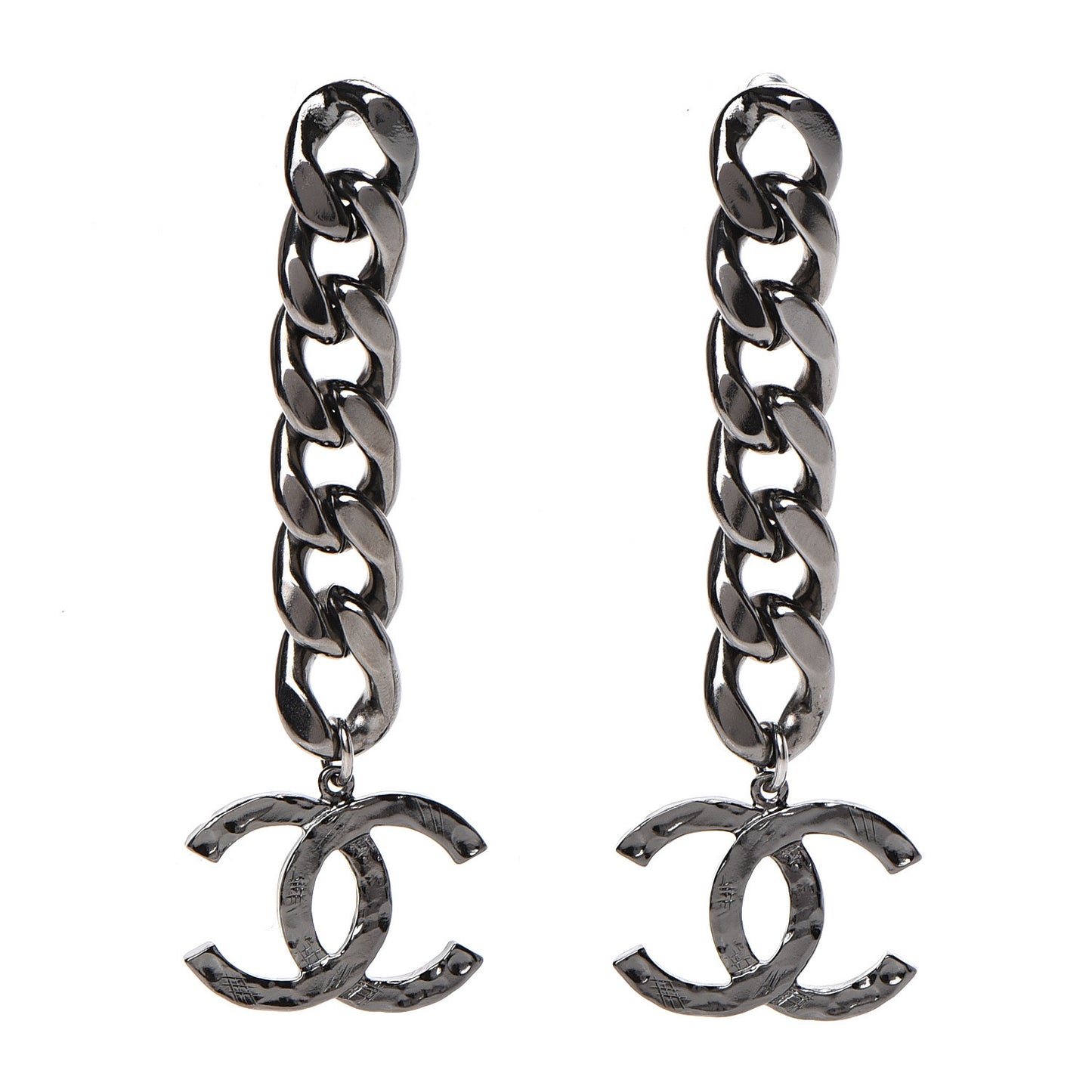 Metal CC Pick Drop Earrings Ruthenium