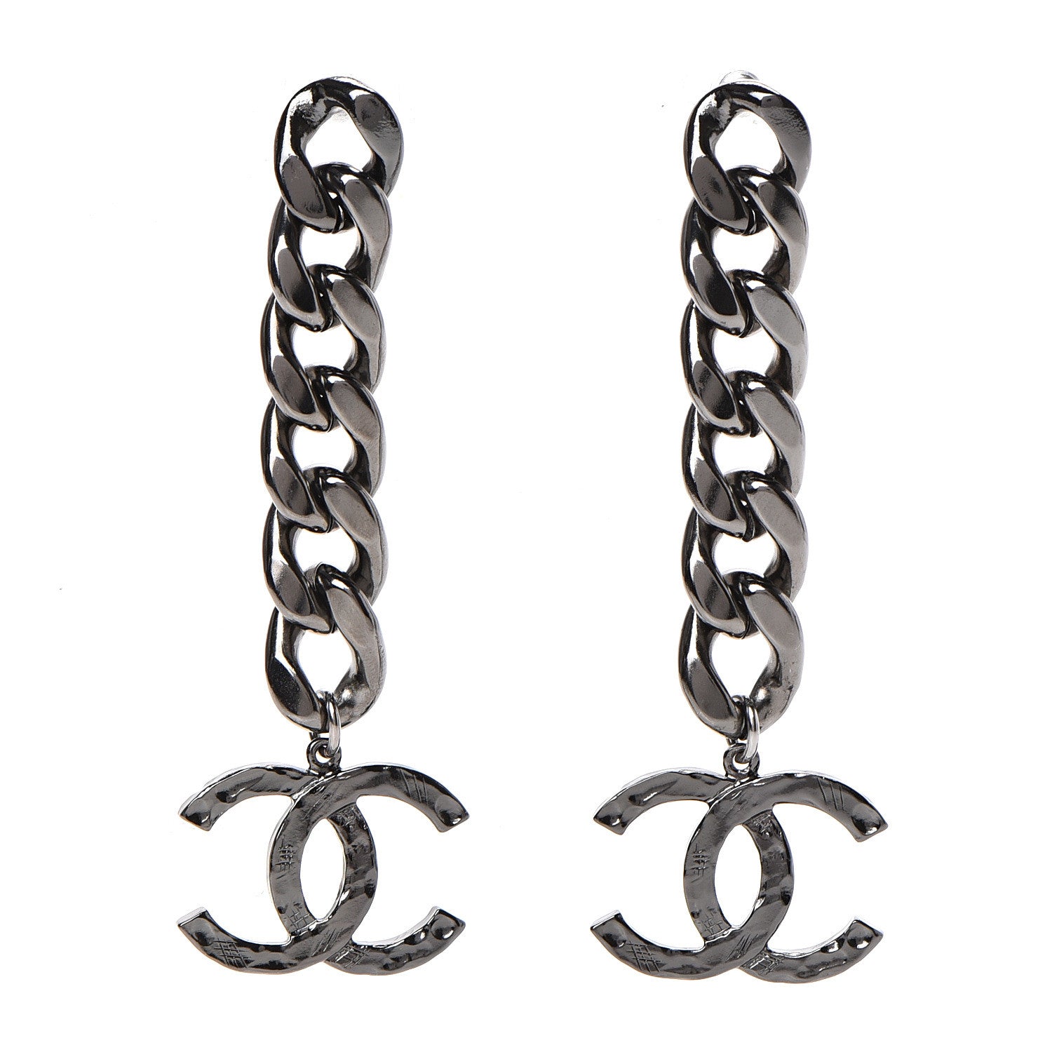 Chanel Metal CC Pick Drop Earrings Ruthenium 1 of 5