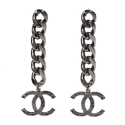 Chanel Metal CC Pick Drop Earrings Ruthenium 1 of 5