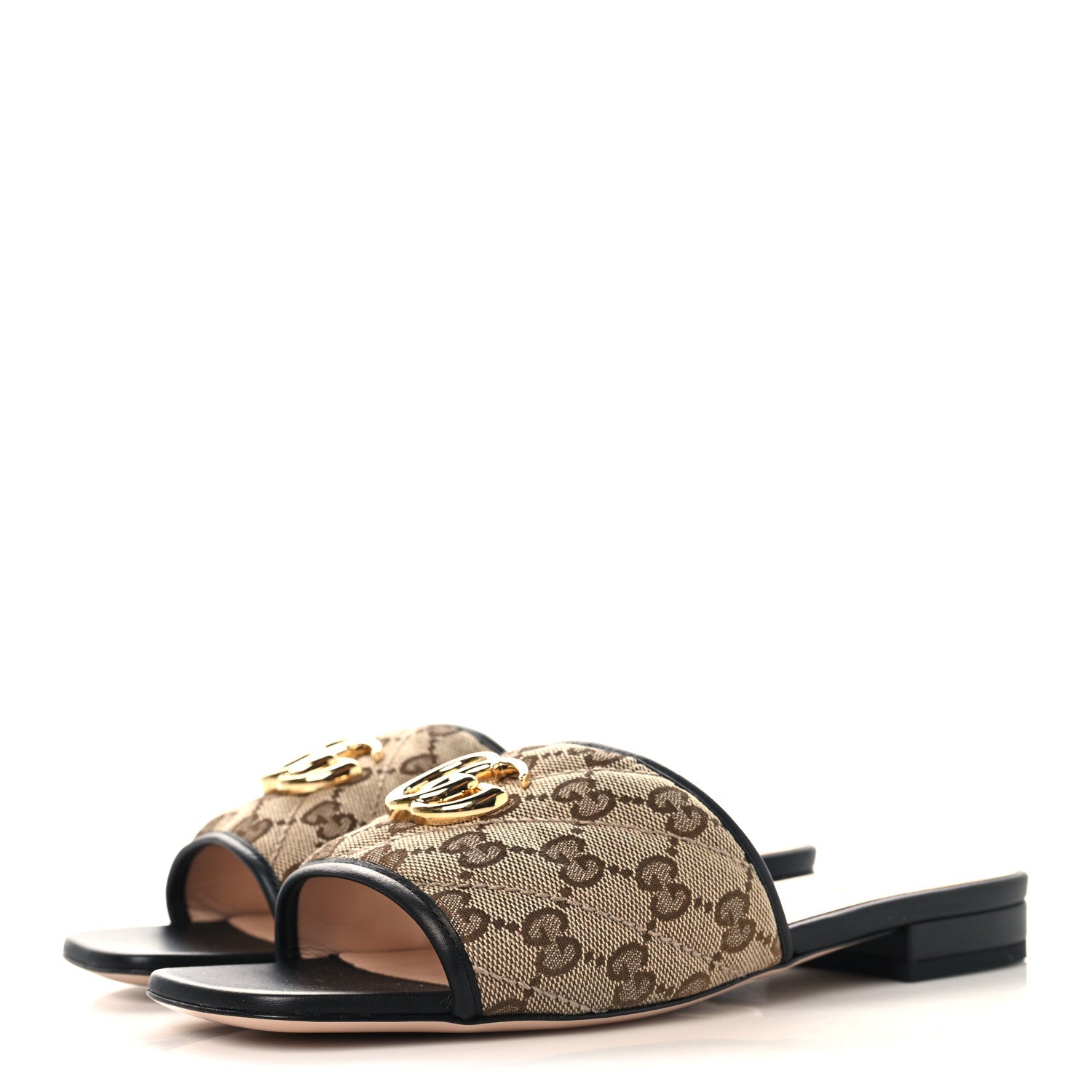 Gucci Monogram Matelasse Diagonal GG Marmont Flat Slide Sandals 37.5 Beige Ebony Black 4 of 10