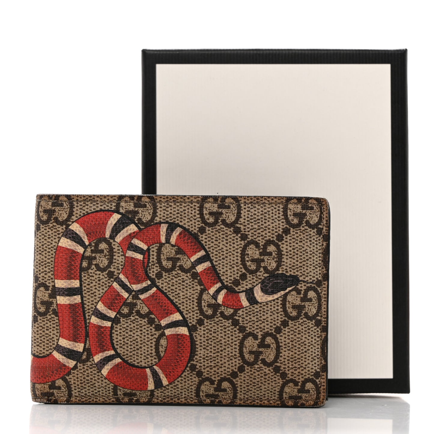 GG Supreme Monogram Kingsnake Bi-Fold Wallet Beige