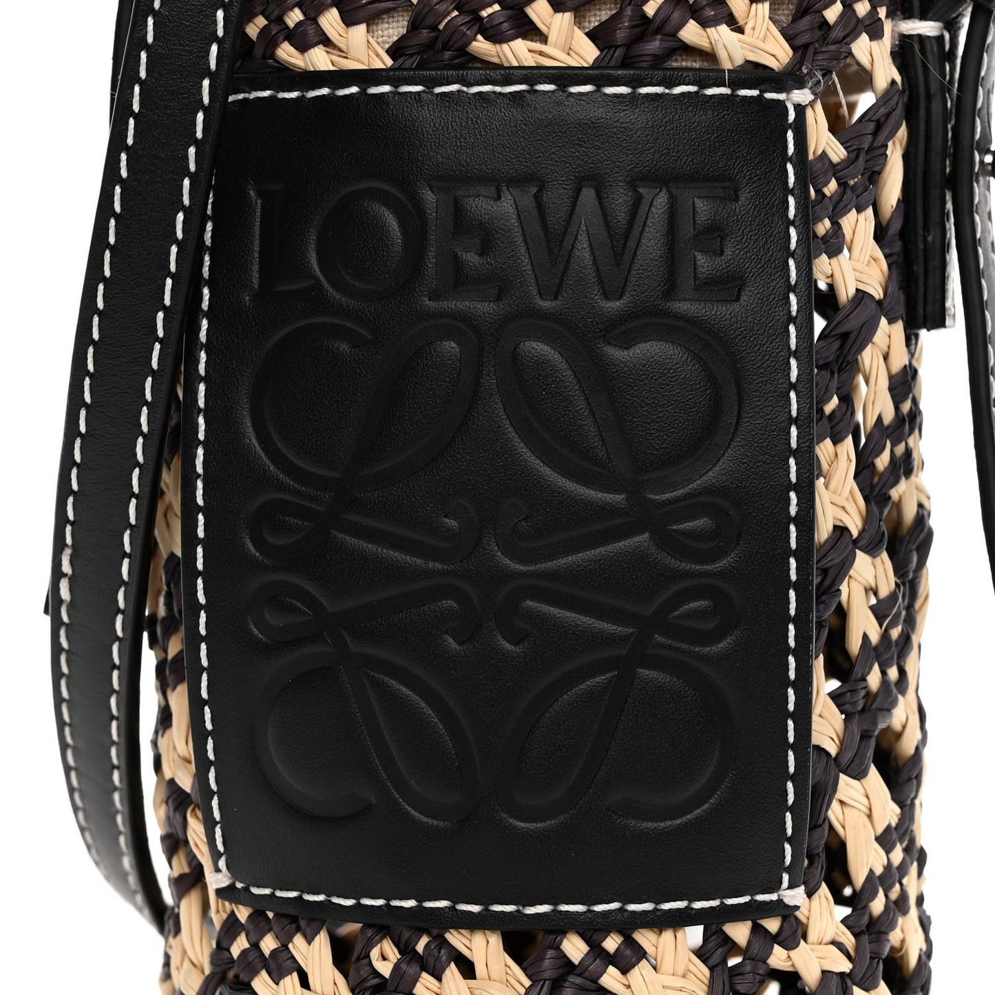 Calfskin Raffia Paula's Ibiza Pocket Bucket Bag Natural Navy Blue
