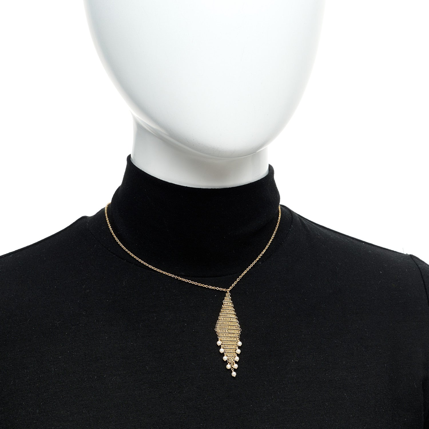 Tiffany 18K Yellow Gold Cultured Pearl Elsa Peretti Mesh Fringe Pendant Necklace 2 of 5