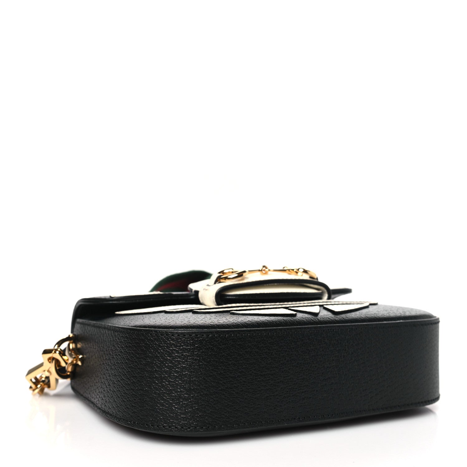 Gucci X ADIDAS Textured Dollar Calfskin Web Trefoil Mini Horsebit 1955 Shoulder Bag Black Off White 4 of 10