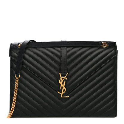 Saint Laurent Grain De Poudre Matelasse Chevron Large Monogram Satchel Black 1 of 11