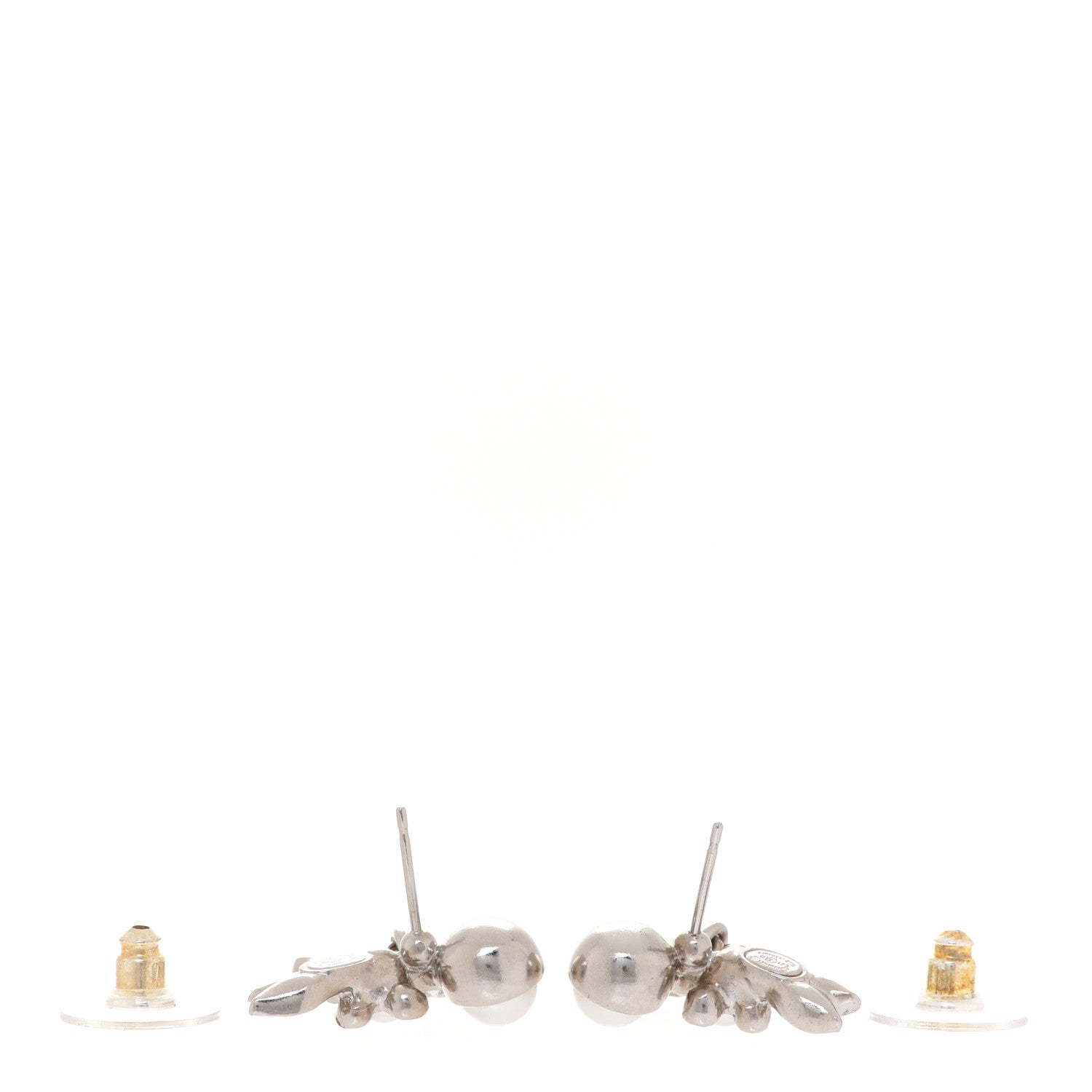 Chanel Crystal Pearl CC Leaf Earrings Silver 3 of 5