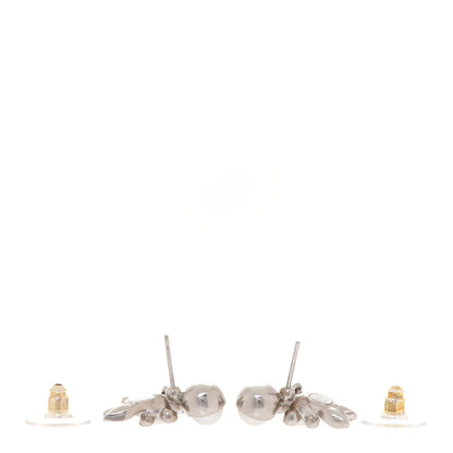 Chanel Crystal Pearl CC Leaf Earrings Silver 3 of 5