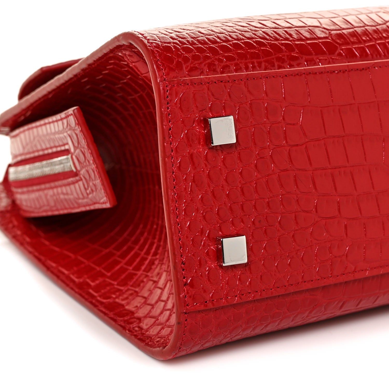 Saint Laurent Calfskin Crocodile Embossed Small Uptown Tote Rouge Eros 6 of 7
