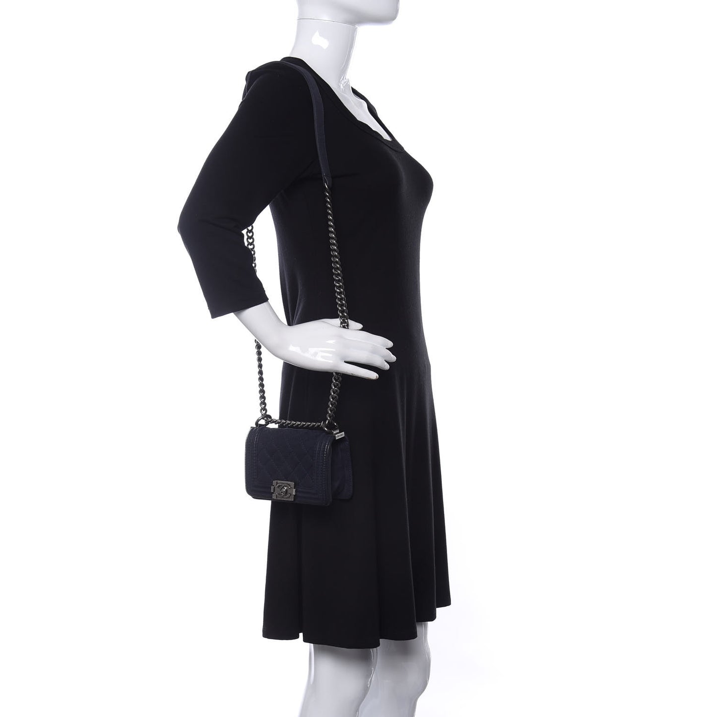 Iridescent Caviar Quilted Mini Boy Flap Navy