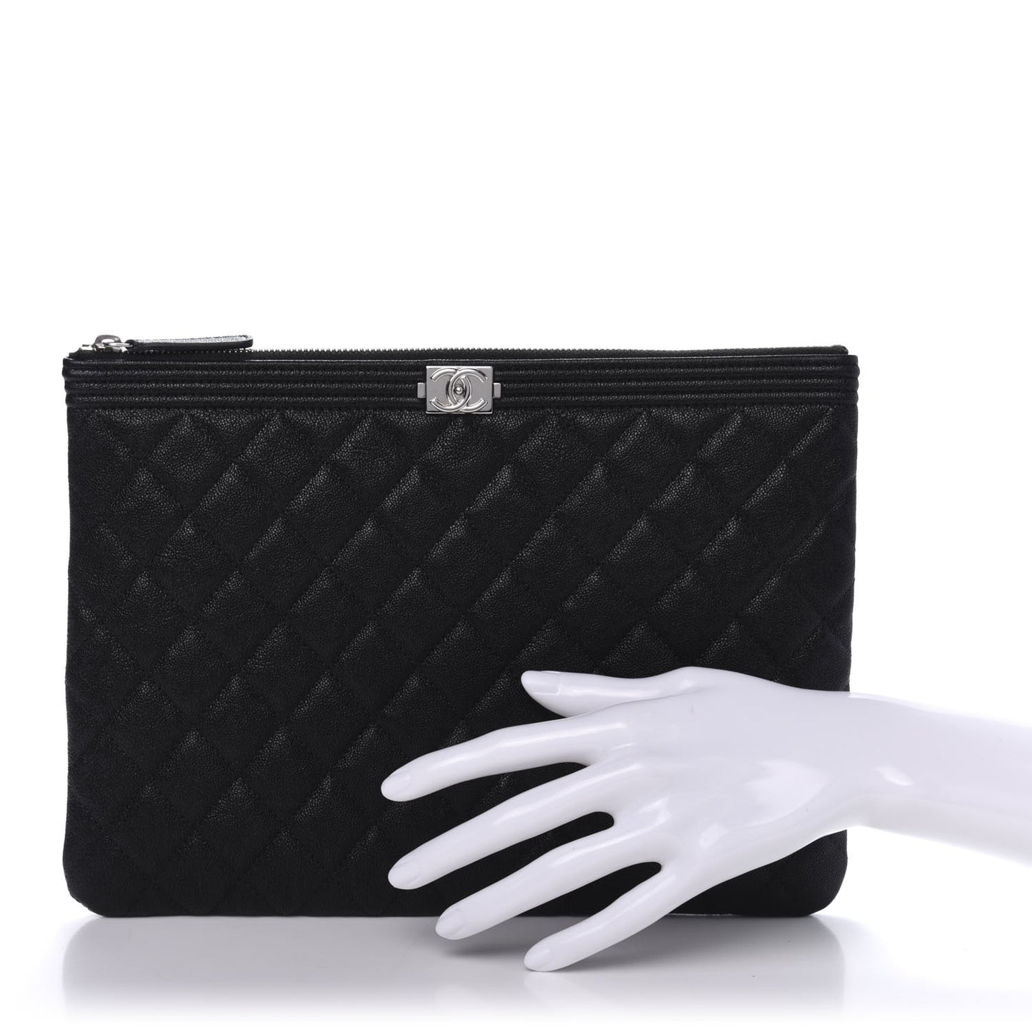 Iridescent Caviar Quilted Medium Boy Cosmetic Case Black